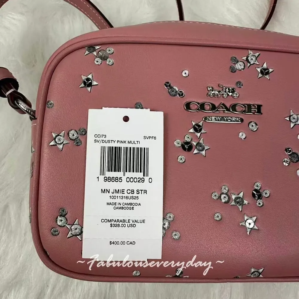 Coach Mini Jamie Camera Bag Crossbody With Star Print/Sv/Dusty Pink CCI73 NWT